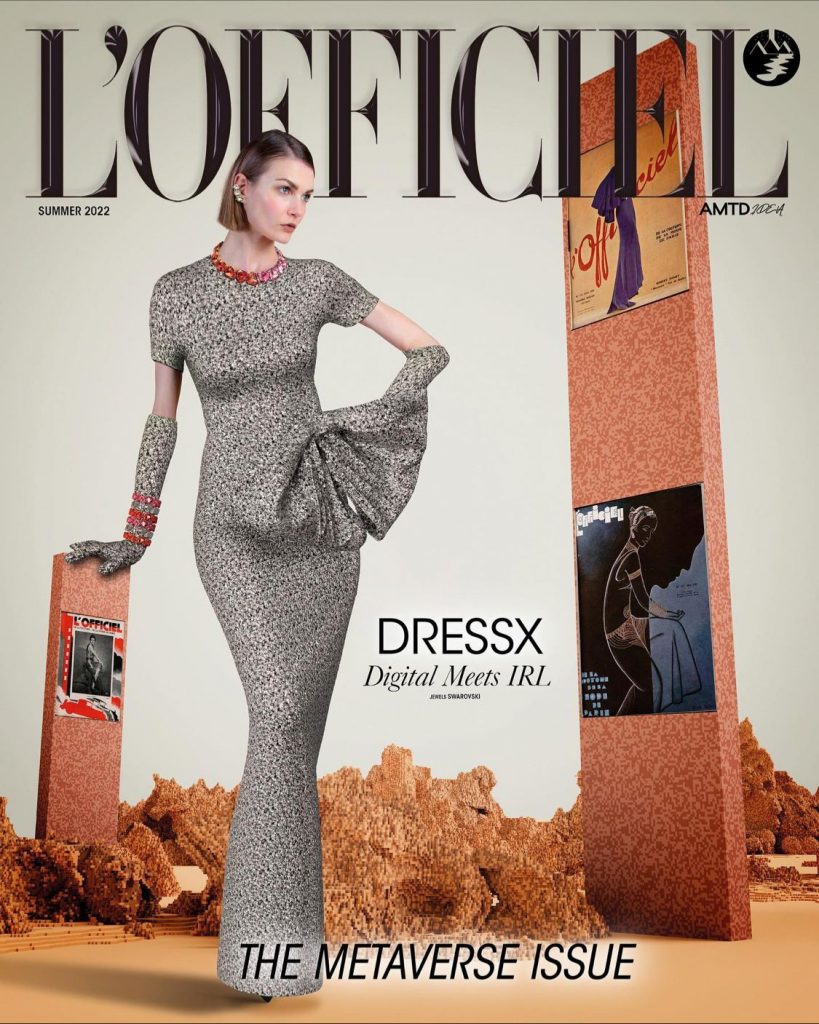 DressX couture featured on the cover of L’OFFICIEL Metaverse issue