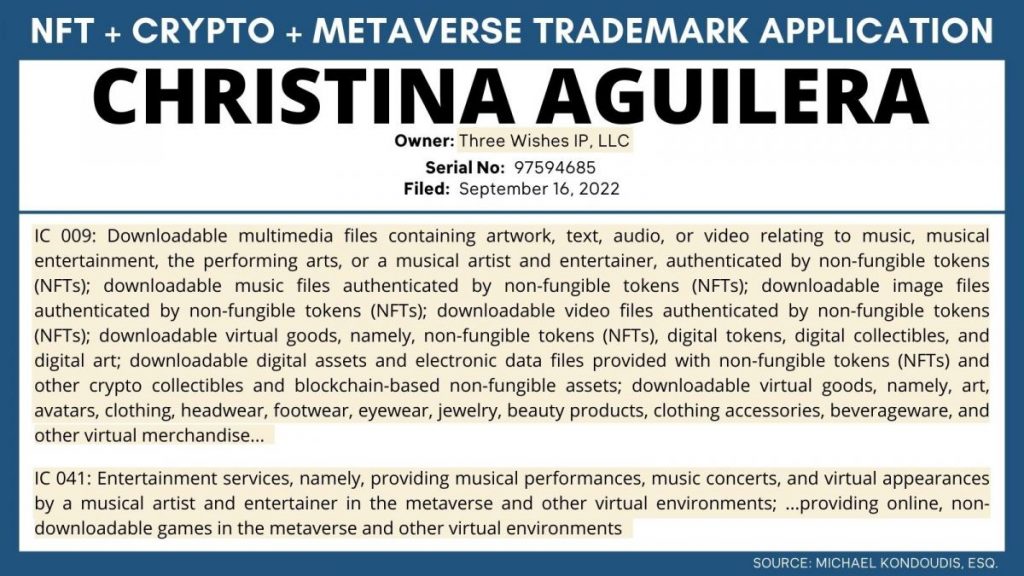 Christina Aguilera files Metaverse, crypto, and NFT trademarks