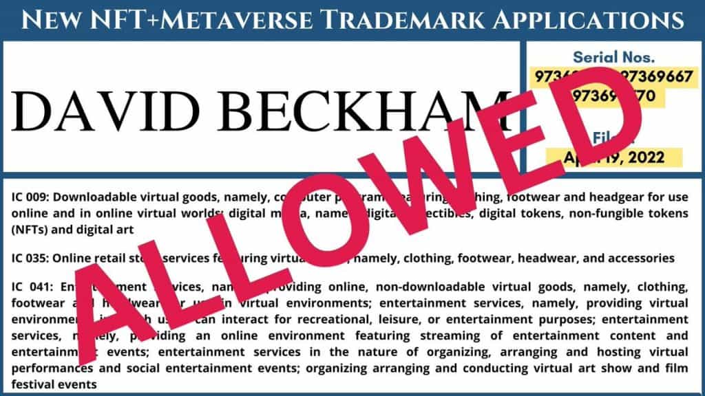 David Beckham, Billie Eilish, and Doctor Who File NFT and Metaverse Trademark Applications