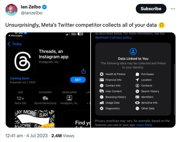 Threads, Meta’s App Rivaling Twitter, Sparks Privacy Concerns