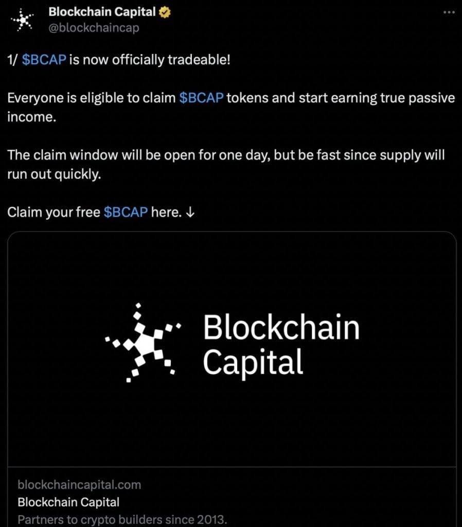 Blockchain Capital’s X Profile Seems to Have Been Hacked