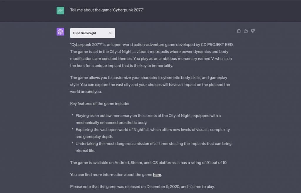 GameSight ChatGPT Plugin