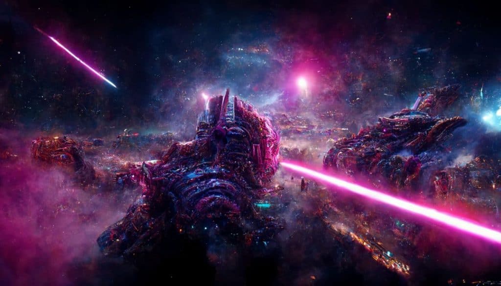 synthwave galaxy being eaten by Galactus, HDR, cinematic, ultrawide, realistic, highly detailed --aspect 16:9 --quality 2 --stylize 650