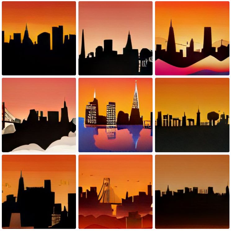 san francisco skyline, flatcolour, silhouette, square on