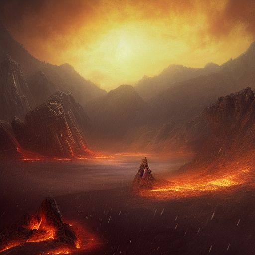 A world of fire, atmospheric, hyper realistic, 8k, epic composition, cinematic, octane render, artstation landscape vista photography by Carr Clifton & Galen Rowell, 16K resolution, Landscape veduta photo by Dustin Lefevre & tdraw, 8k resolution, detailed landscape painting by Ivan Shishkin, DeviantArt, Flickr, rendered in Enscape, Miyazaki, Nausicaa Ghibli, Breath of The Wild, 4k detailed post processing, artstation, rendering by octane, unreal engine --w 1024 --h 1280