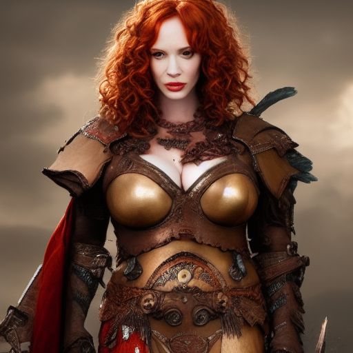 full length photo of christina hendricks as an amazon warrior, highly detailed, 4 k, hdr, smooth, sharp focus, high resolution, award - winning photo