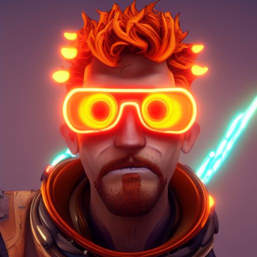 glowwave portrait of curly orange haired mad scientist man from borderlands 3, au naturel, hyper detailed, digital art, trending in artstation, cinematic lighting, studio quality, smooth render, unreal engine 5 rendered, octane rendered, art style by pixar dreamworks warner bros disney riot games and overwatch.