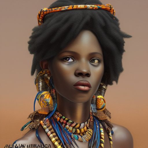 a hyper realistic character concept art of a beautiful african tribe woman, 4K symmetrical portrait,character concept art, oilpainting, Rendered in Octane,trending in artstation, cgsociety, 8k post-processing highly detailed,Junji Murakami, Mucha Klimt, Sharandula, Hiroshi Yoshida, Tom Bagshaw, Ross Tran, Artgerm,Craig Mullins,dramatic,Junji Murakami, moody lighting rendered by octane engine,characters 8K symmetrical arstation, cape,cinematic lighting, intricate details, 8k detail post processing, hyperealistic, octane rend, Zdzisław Beksiński style, ar 2:3 --uplight