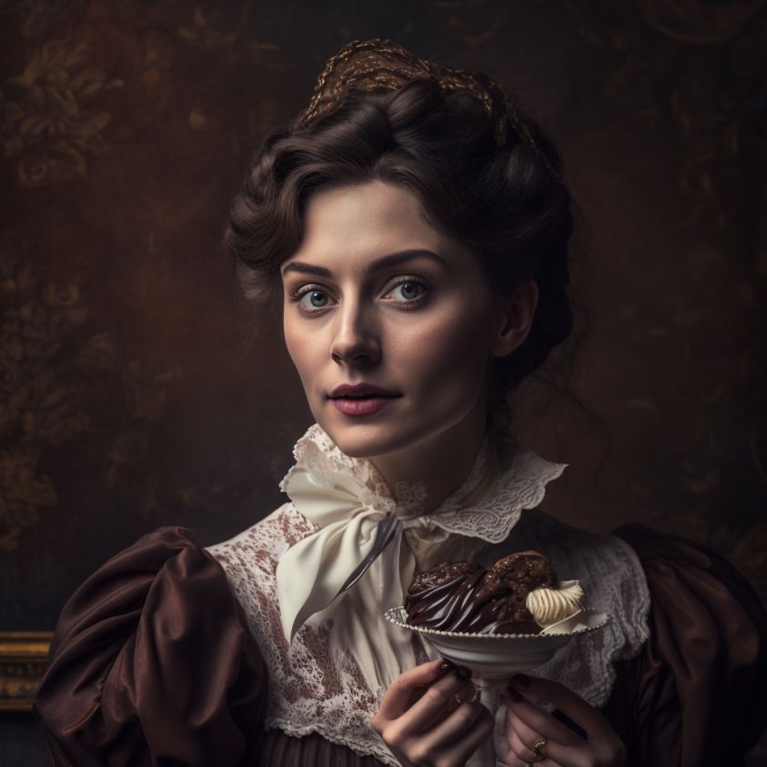 portrait of the elite enjoying chocolate in victorian era,unsplash,canon photography, 8k--ar 16:9 c 14 s 300